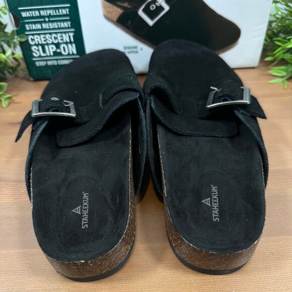 Staheekum Women's Crescent Slip On Black Suede Buckle Clogs Size 11 - Picture 3 of 8